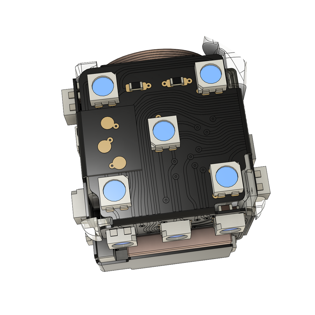 Render of a Pipped D6 circuit board showing components and wire tracing.